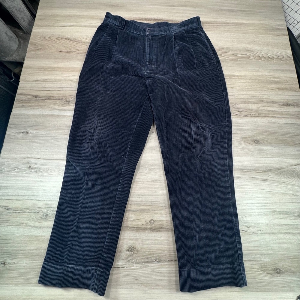 Jos A Bank Mens Navy Blue‎ Corduroy Pleated Relaxed Fit Dress Pants 36W 30L